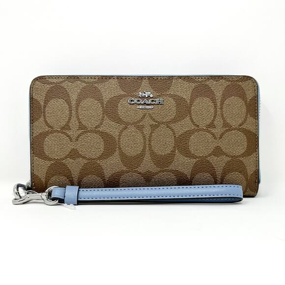 Coach Long Zip Around Wallet in Signature Canvas Khaki Marble Blue C4452 - Picture 1 of 7